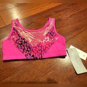 NWT Danskin Pink Foil Girls Dance Sports Bra‎ Top Size Medium (7/8)